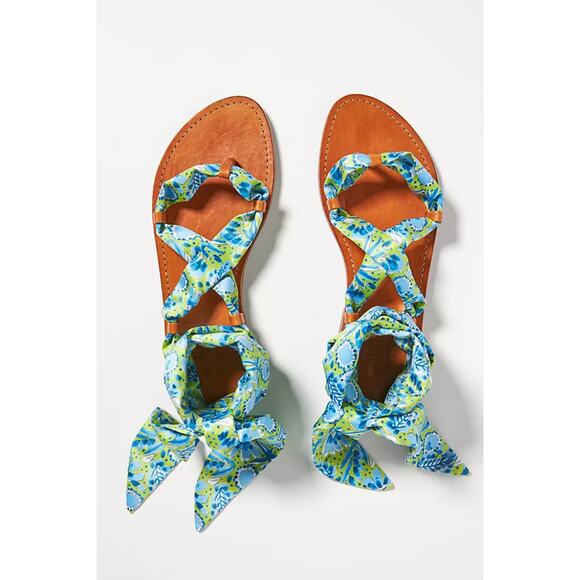 NEW Vera for Anthropologie Scarf Gladiator Satin Tie Sandals 37 - Picture 1 of 4